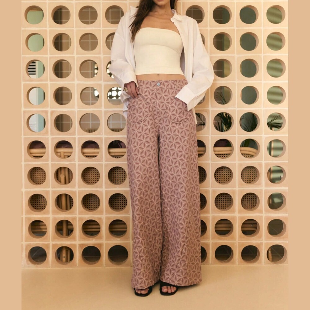 Mauve Geometric Patterned Wide-Leg Pants - Picture 7 of 8